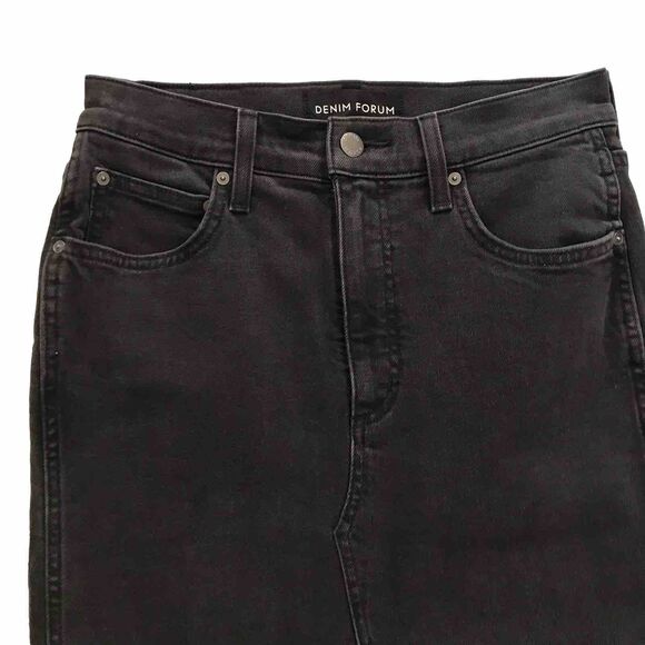 Aritzia Denim Forum 90s Matte Black Halle Stretch Knee Length Pencil Skirt Sz 26 - Picture 3 of 9